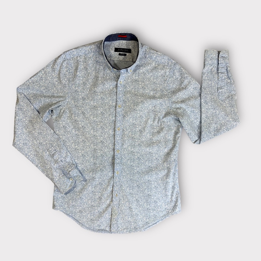 ZARA Men Slim Fit Sunmer Flowers Blue shirt